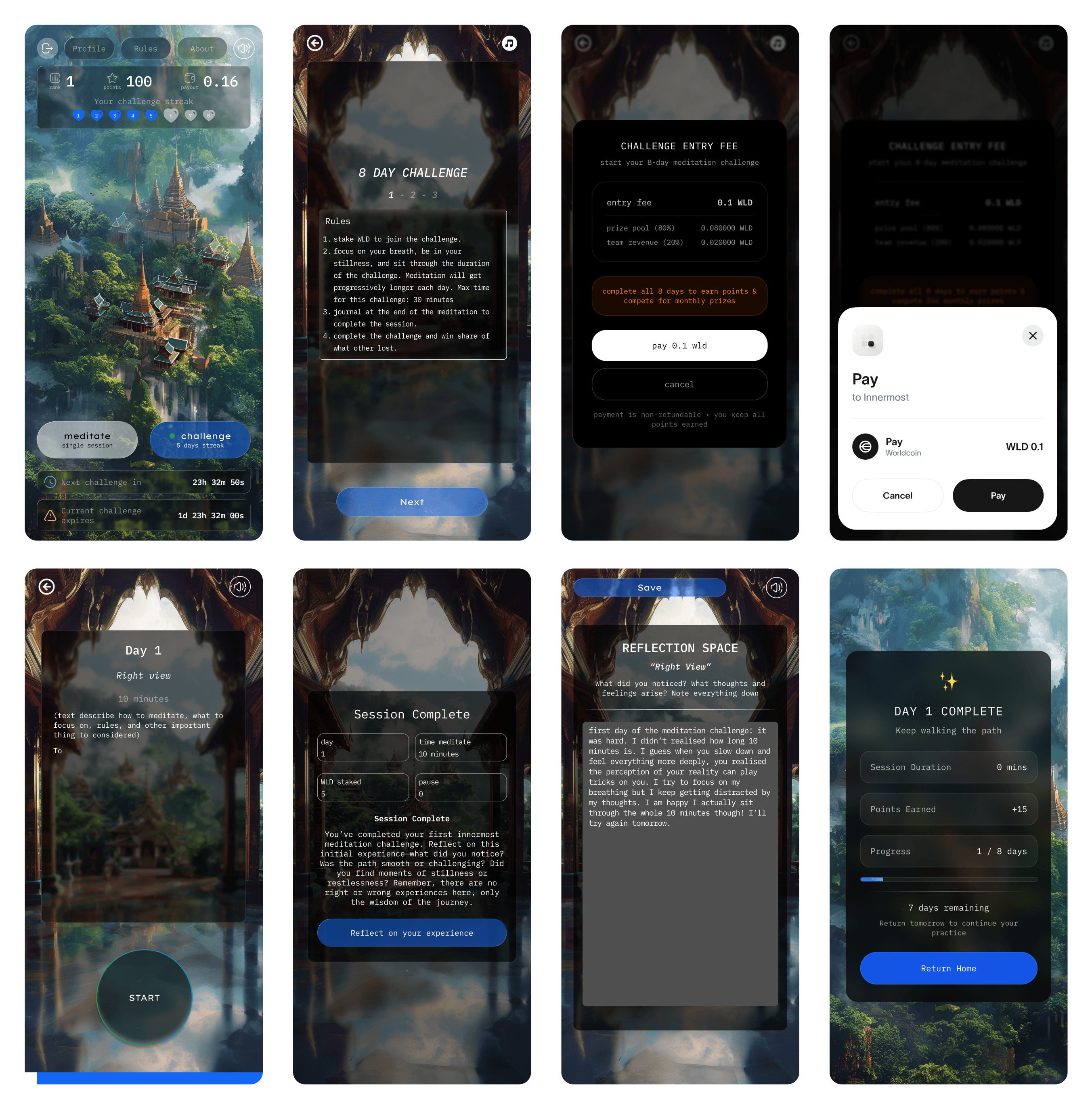 Innermost gameplay flow — entry fee through session complete